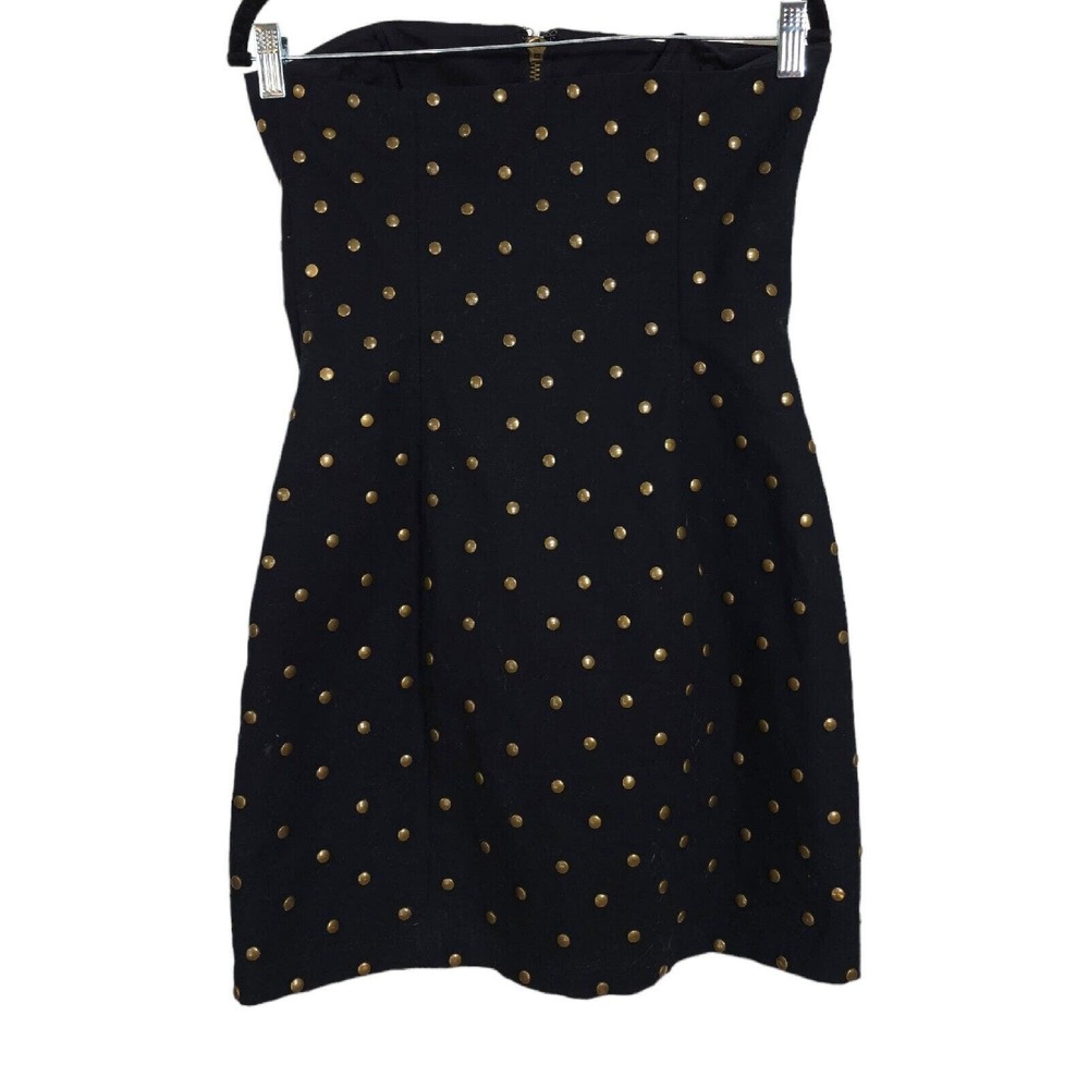 Vtg Betsey Johnson Womens Dress Black Denim Studded Zip Strapless Y2K 90s Sz 4 S - Picture 4 of 10